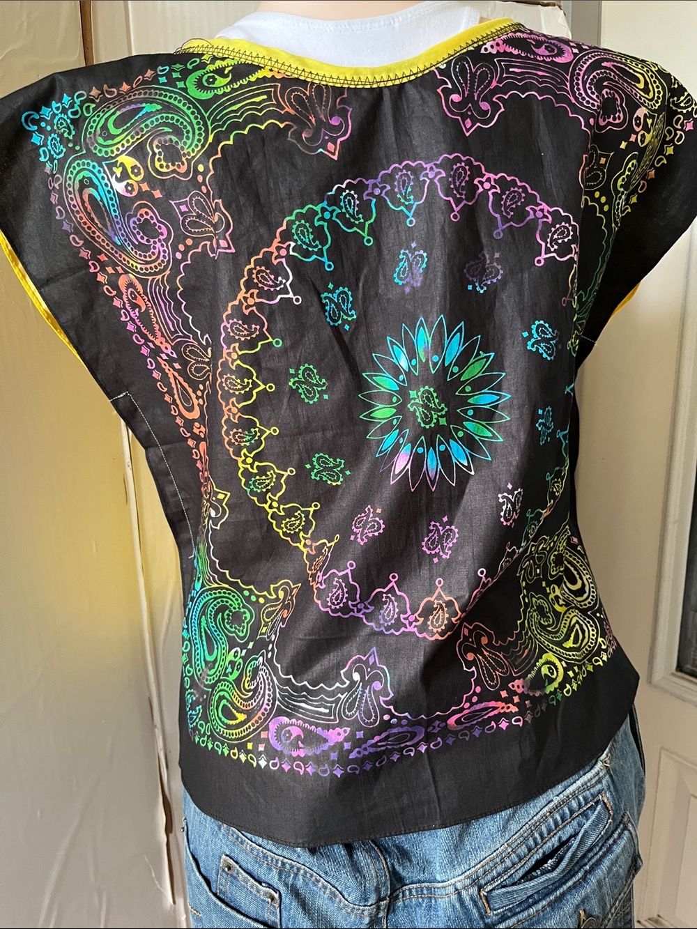 Women's Multicolor Paisley Bandana Print Top with yellow on the opposite side